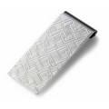 Square Pattern w/ Stripes Shiny Nickel Plated Money Clip